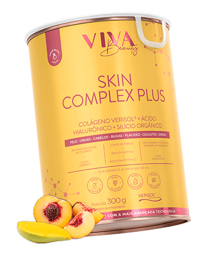 Pote de Skin Complex Plus sabor Yellow Fruits com rótulo na cor amarela